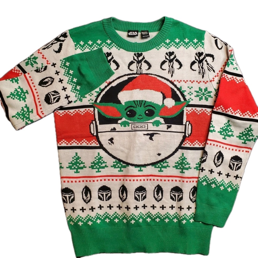 Star Wars Santa Grogu Mandalorian Ugly Christmas Sweater Adult Size Medium